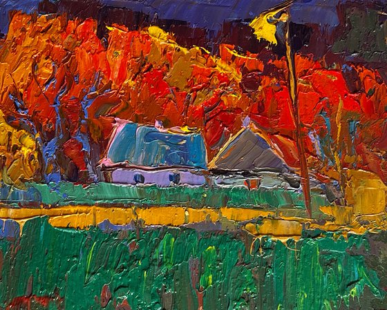 Crimson autumn in the village