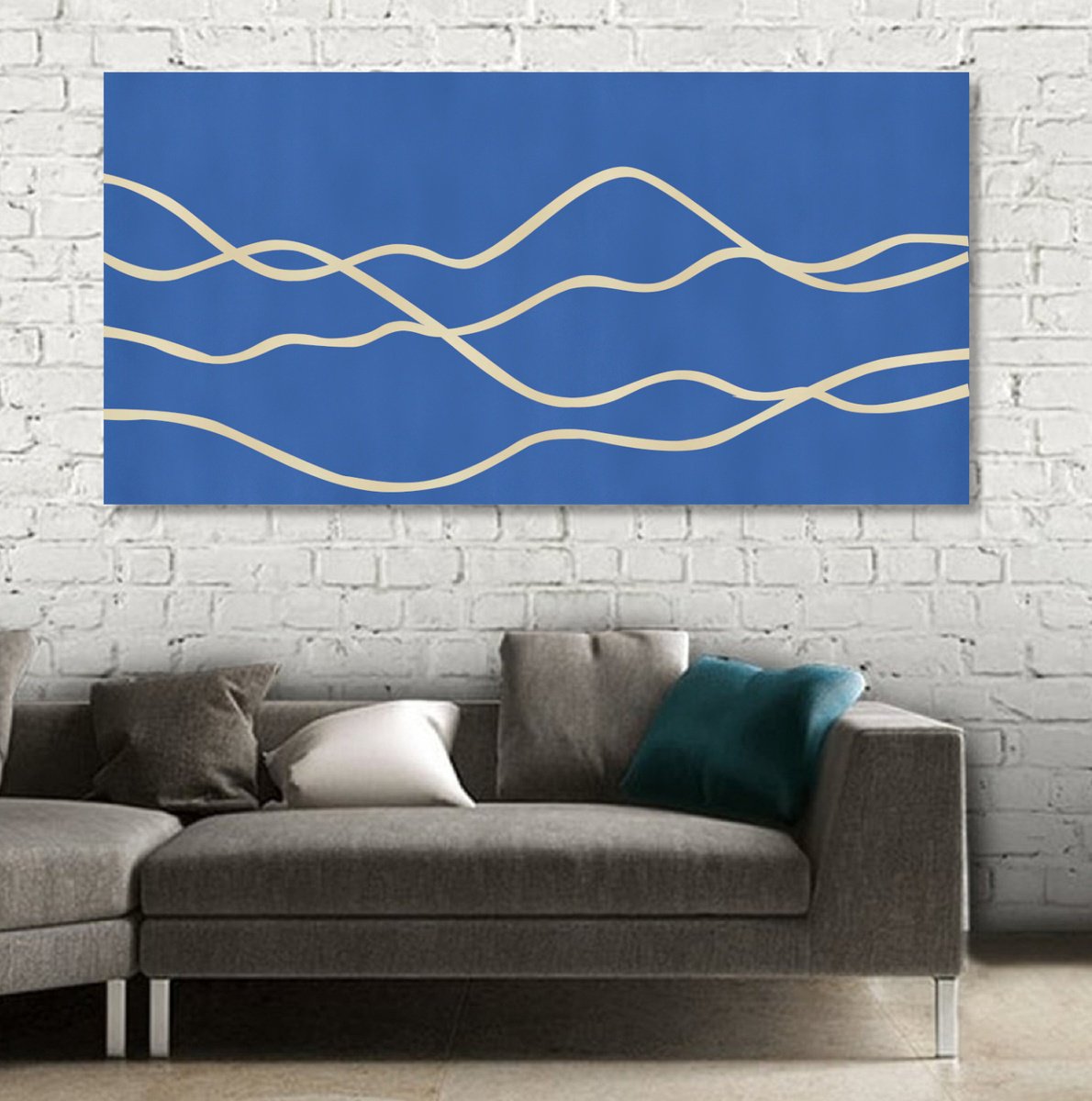 Abstract Landscape Acrylic Painting By Marina Krylova, 47 X 24", Minimalistic Landscape #14, Original Artwork