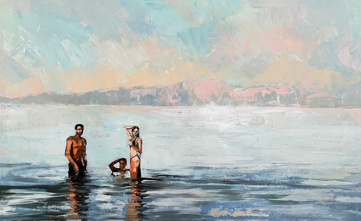 Impressionistic Landscape Acrylic Painting By Maria Kireev, 31 X 19", A Moment Of Rest, Original Artwork