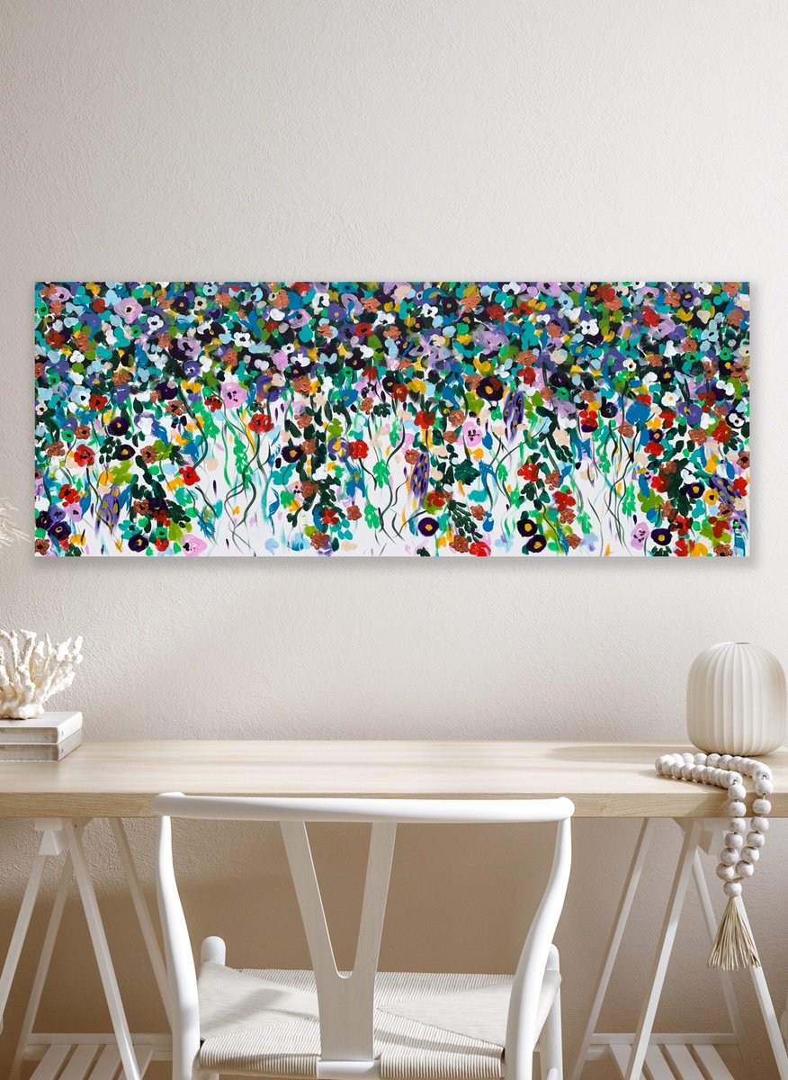 Organic Botanical Acrylic Painting By Veronica Vilsan, 59 X 24", Garden Of Joy 59, Original Artwork