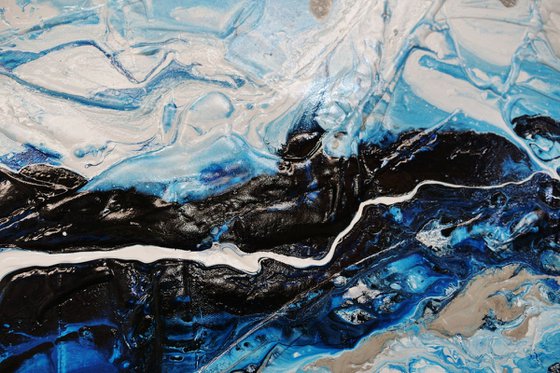 Midnight Rapture 240cm x 100cm Blue White Abstract Art