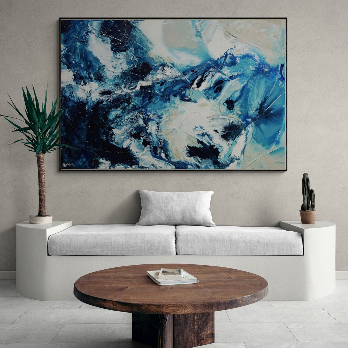 Abstract Acrylic Painting By Franko, 71 X 47, Aquatic Clarity, Original Artwork