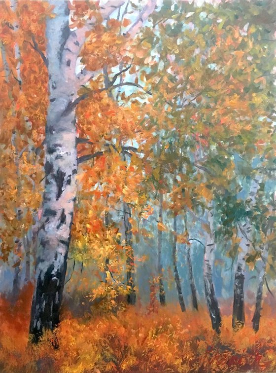 Autumn trees Realism Art Original oil painting