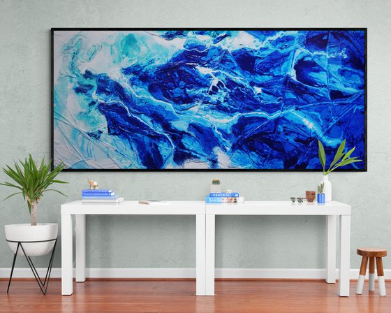 Fractured Sapphire 270cm x 120cm Blue Textured Abstract Art