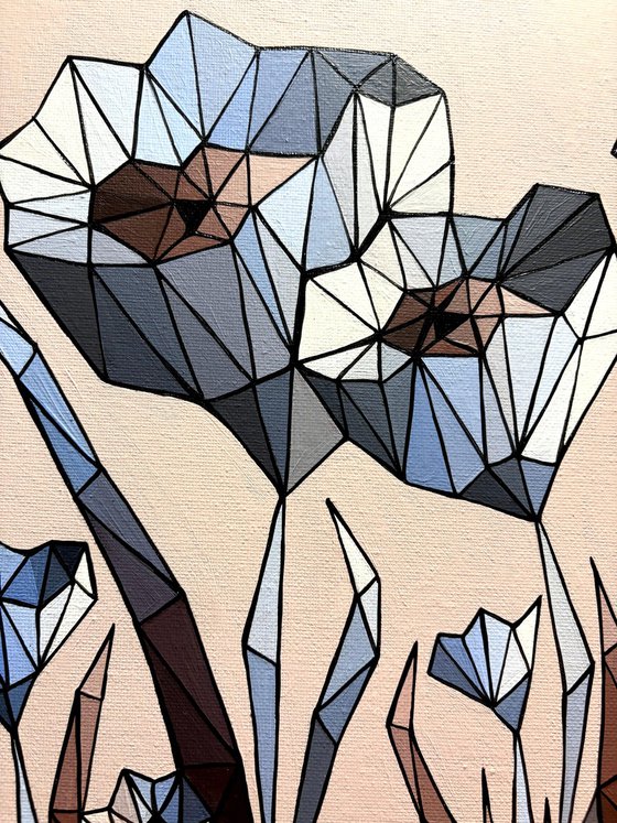 STAINED GLASS BLUE CORNFLOWERS