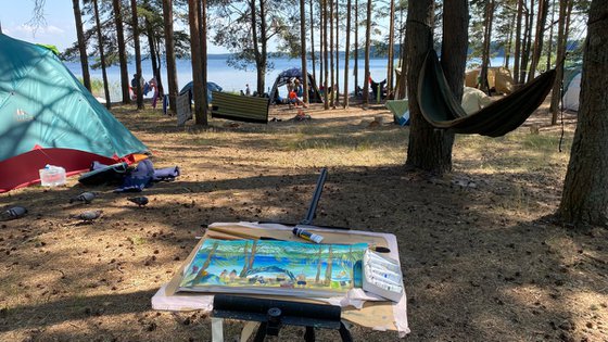 Camp by the sea. Beach. Camping