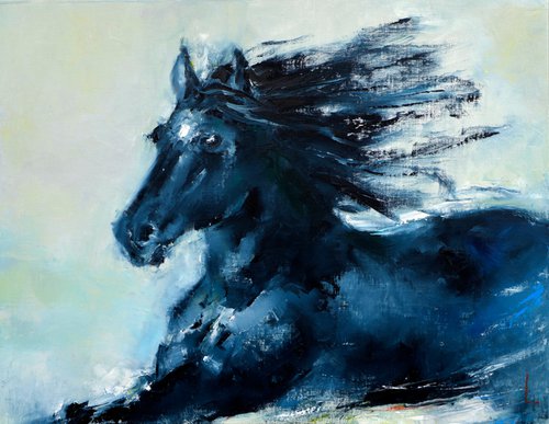Horse painting Abstract horse portrait oil on canvas by Anna Lubchik