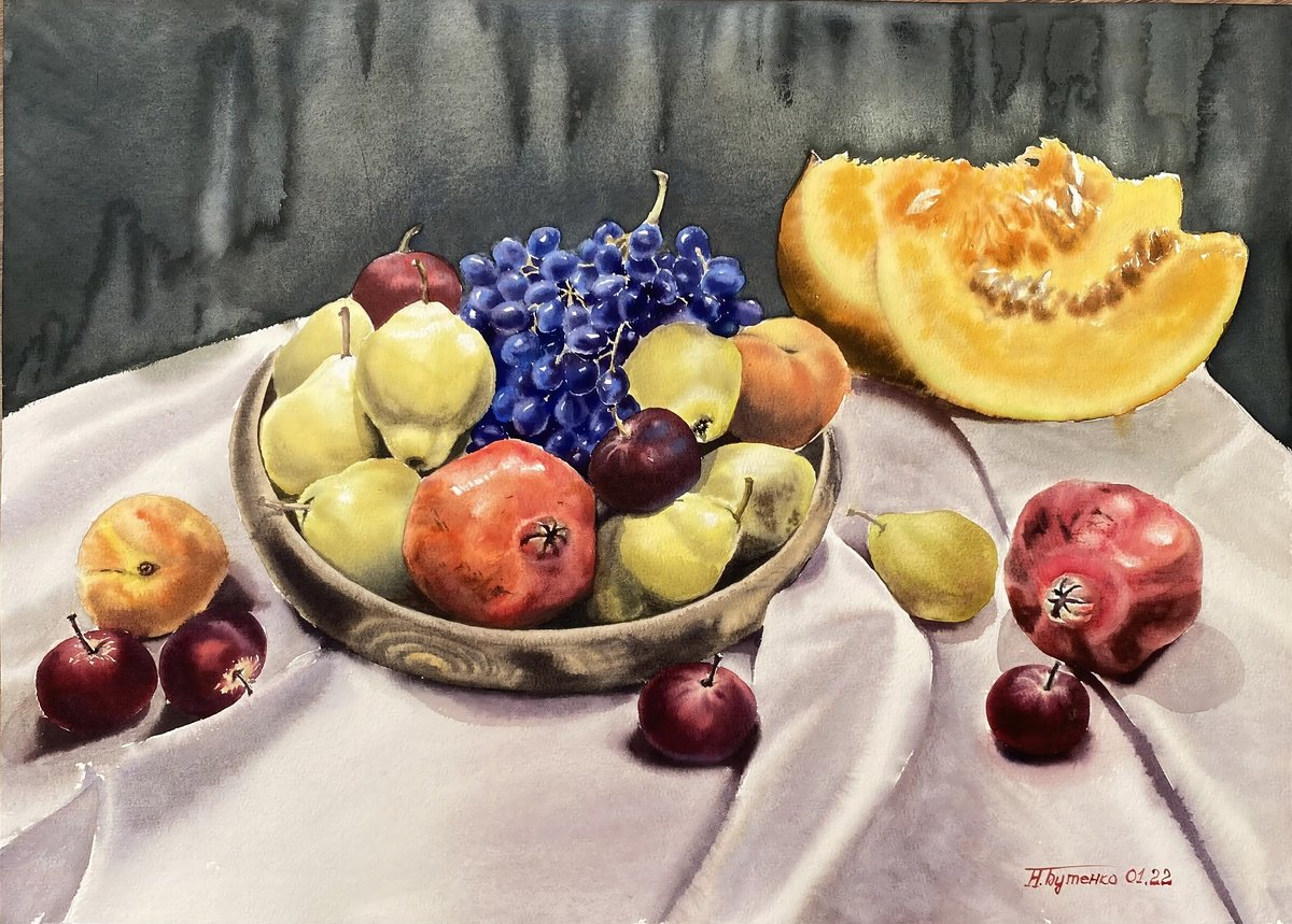 Illustrative Still Life Watercolour By Natalia Butenko, 21 X 15", Cornucopia, Original Artwork