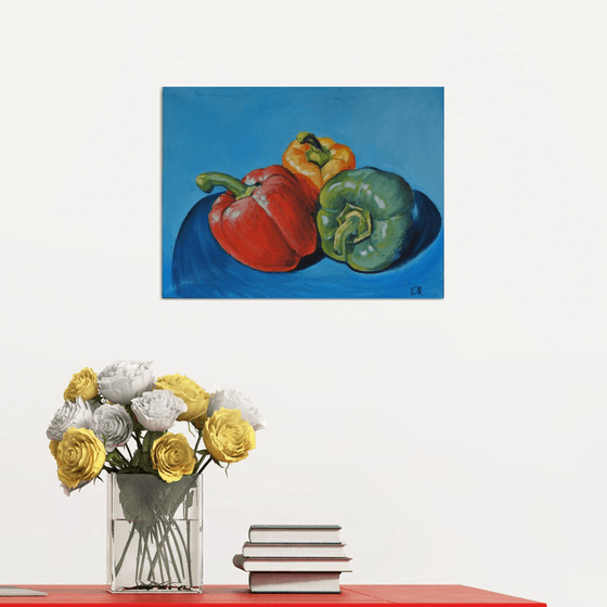Red,yellow and green paprika. Still life, 40x30cm