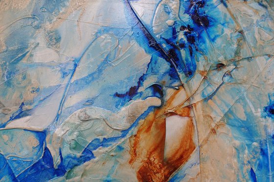 Blue Casbah 190cm x 100cm Blue Cream Textured Abstract Art