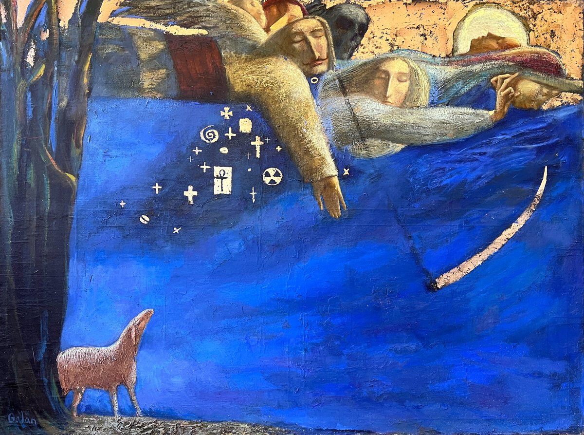 Expressive Portrait Oil Painting By Igor Galan, 79 X 59, Shadows Of The Ancestors, Original Artwork