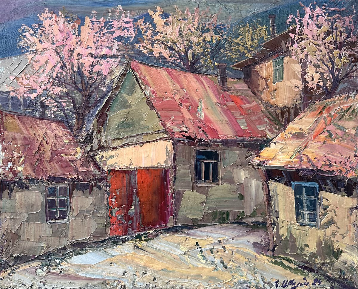 Impressionistic Landscape Oil Painting By Kamo Atoyan, 20 X 16", Whispers Of Spring In Rural Repose, Original Artwork