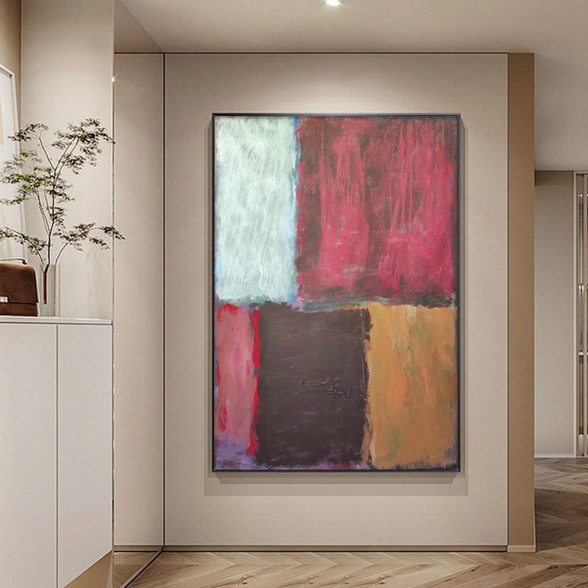 Organic Abstract Acrylic Painting By Gabriel Prundeanu, 39 X 55, Large Abstract Painting Red, Original Artwork