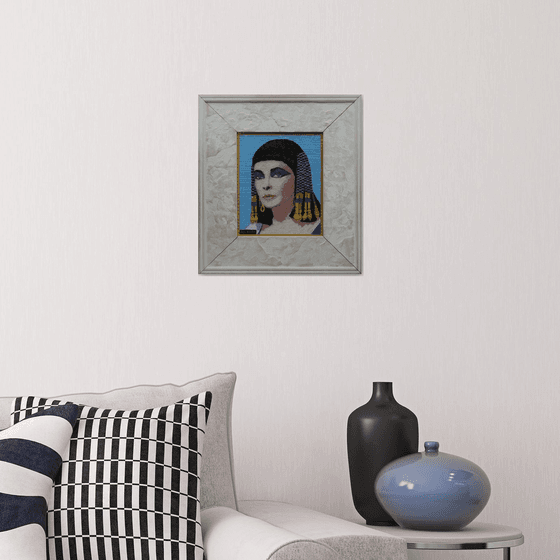 Elizabeth Taylor as Cleopatra - Original, unique,  miniature glass tesserae mosaic portrait