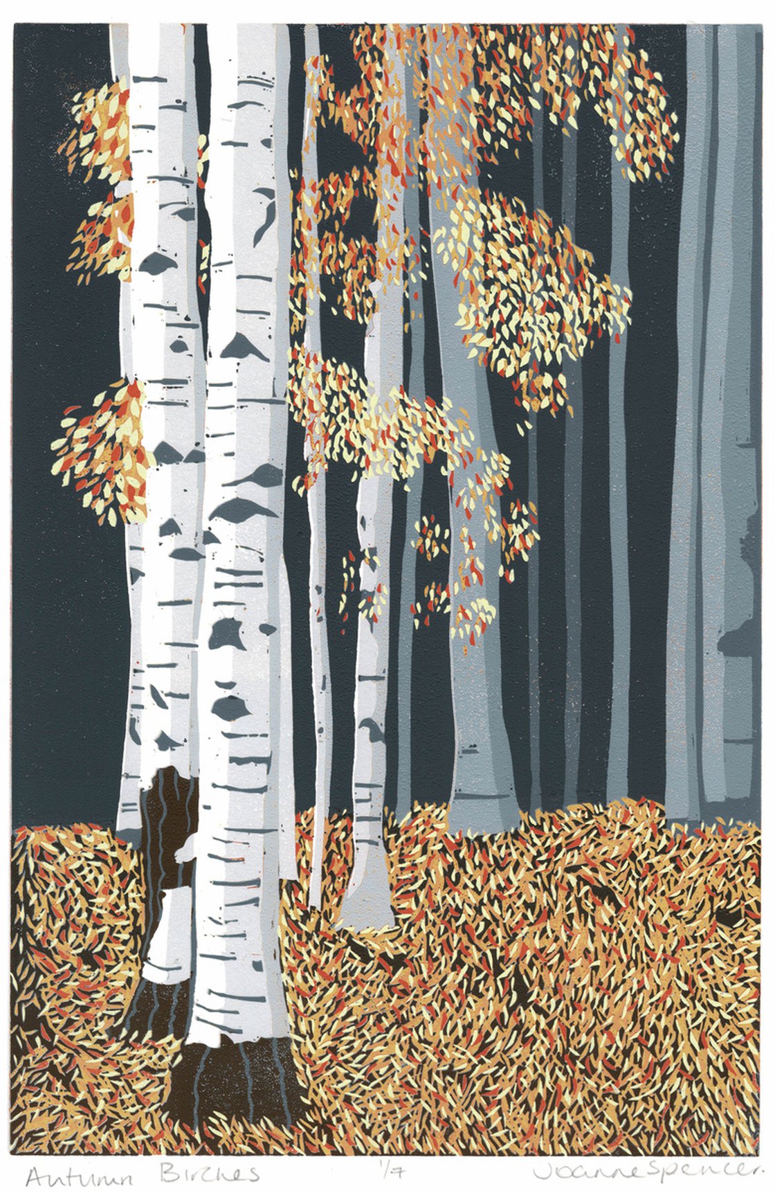 Autumn Birches Linocut by Joanne Spencer | Artfinder