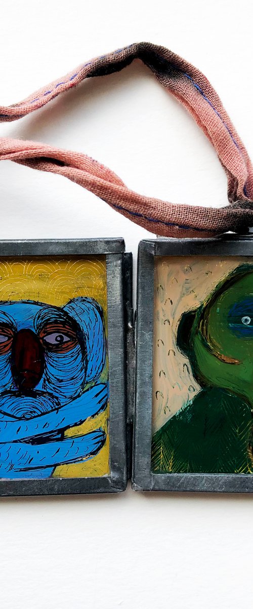 Double sided miniature painting, FACES #2 by Katya Timoshenko