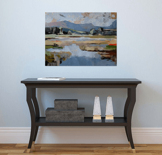 Abstract Landscape. Original impasto, Palette knife oil painting.