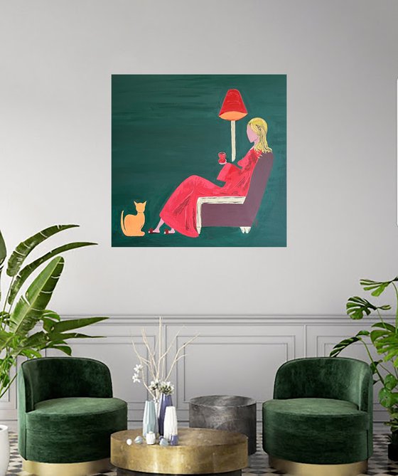 Woman with Cat original Painting