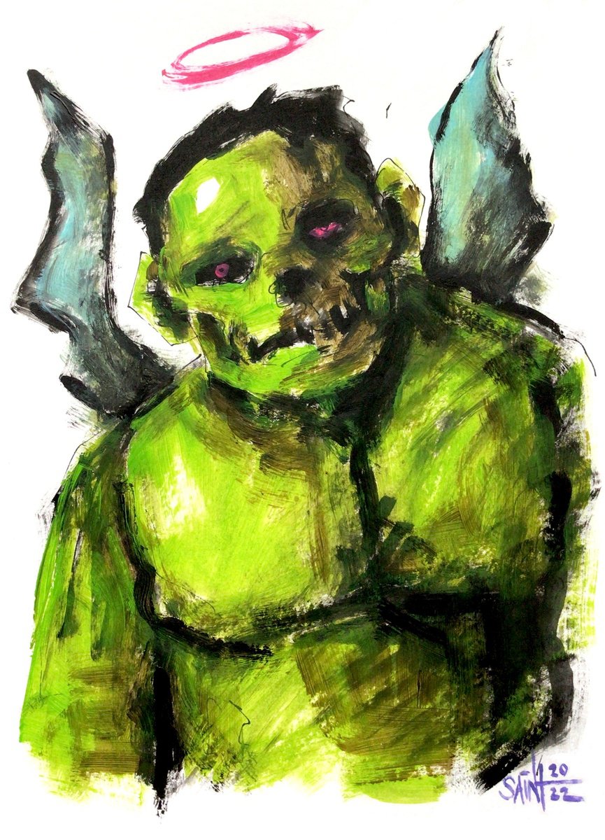 #49 Hulk Zombie portrait painting original art, Horror Naive Outsider Folk Art Brut Strang... by Ruslan Aksenov