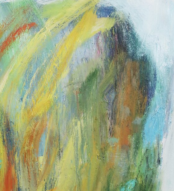 Oil painting Abstraction Yellow Green Spring