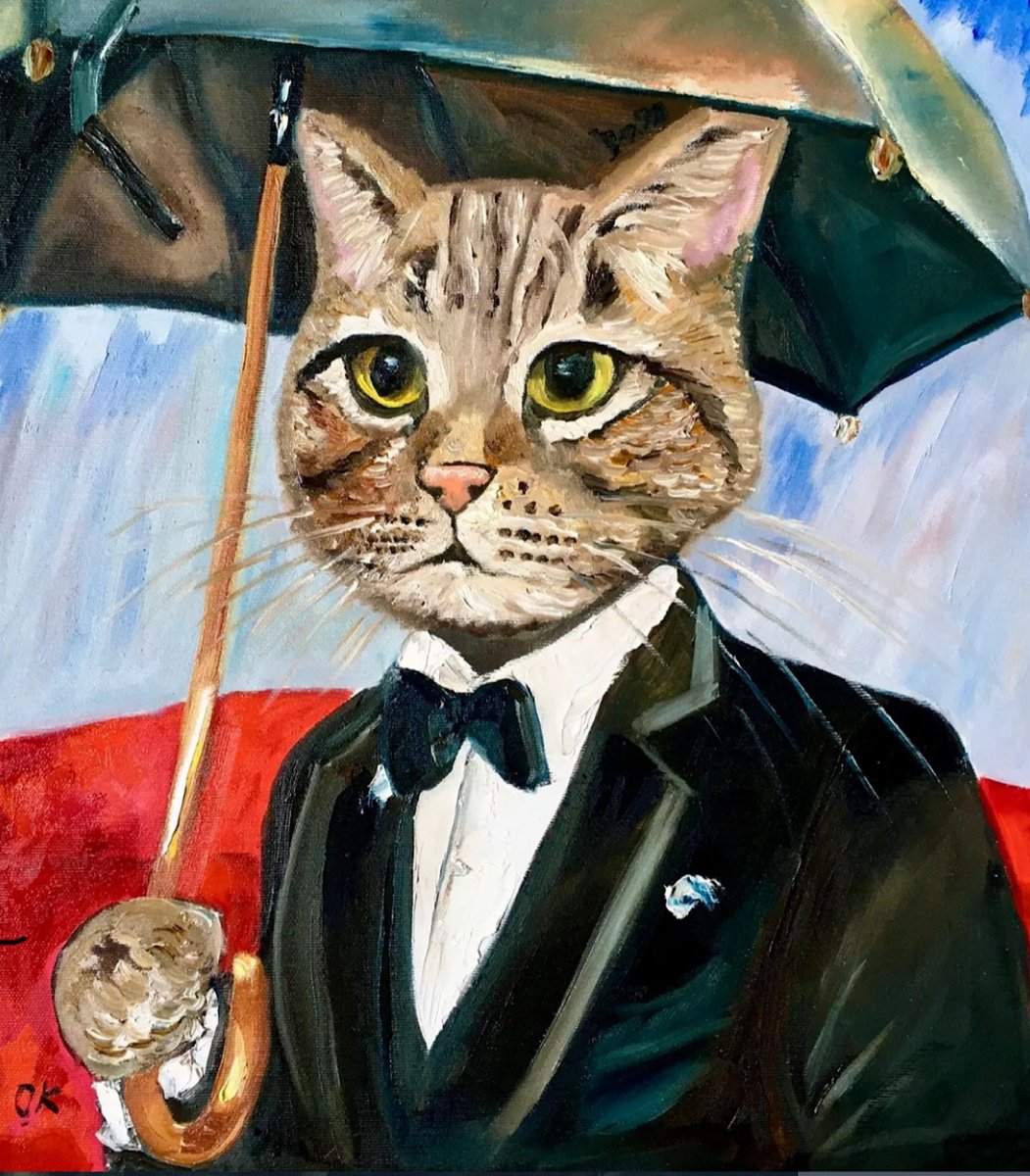 Impressionistic Animal Oil Painting By Olga Koval, 16 X 18", Cat Troy In Cannes, Original Artwork