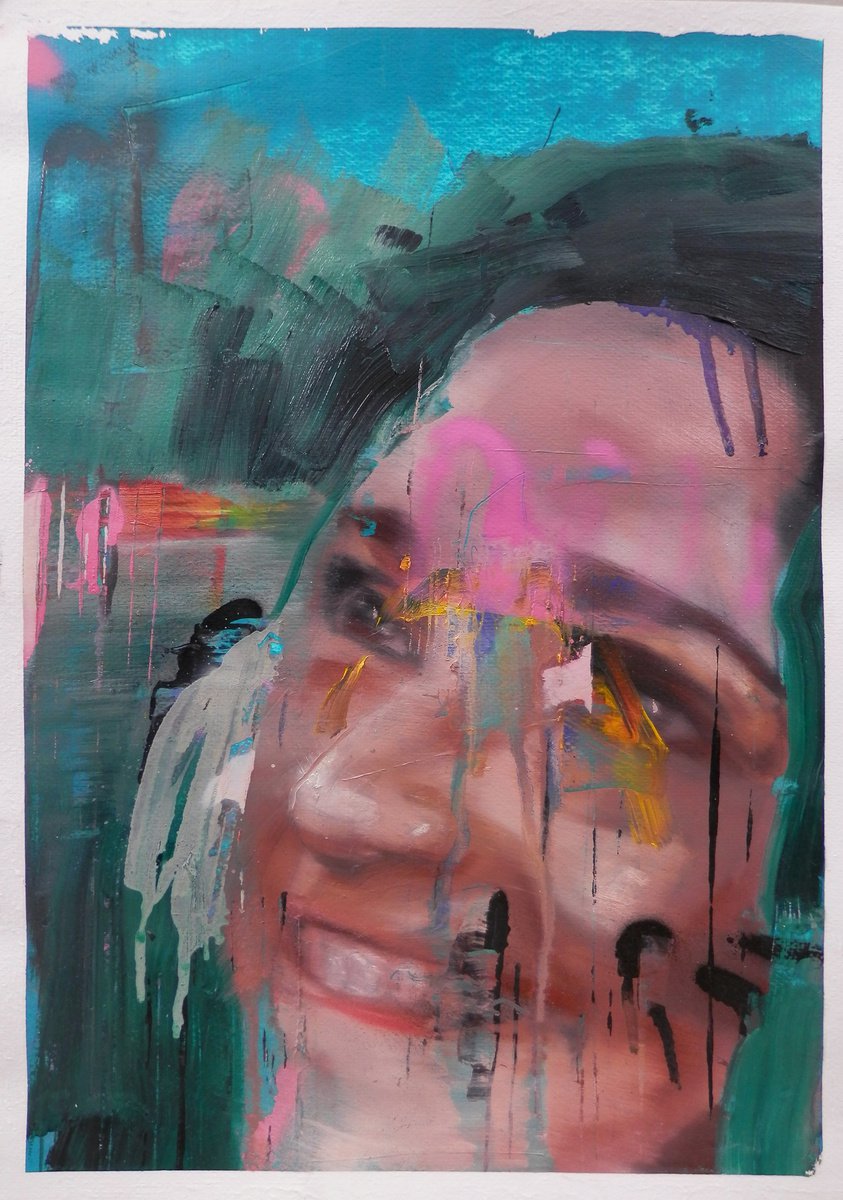 Urban And Pop Portrait Oil Painting By Milos Hronec, 11 X 17", Event, Original Artwork