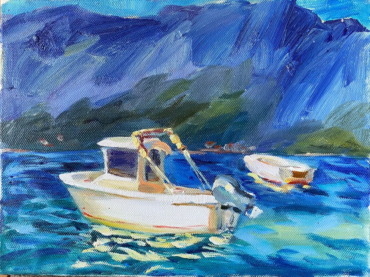 Shipping boat 30x40 cm| oil painting on canvas by Nataliia Nosyk