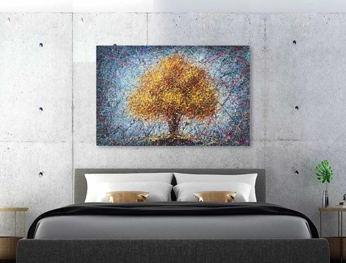 Unique natural beauty  Yellow blue abstract tree by Nadins ART