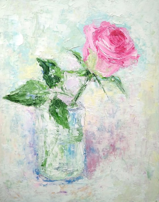 A rose in a glass, Still Life Painting Flower Wall Art