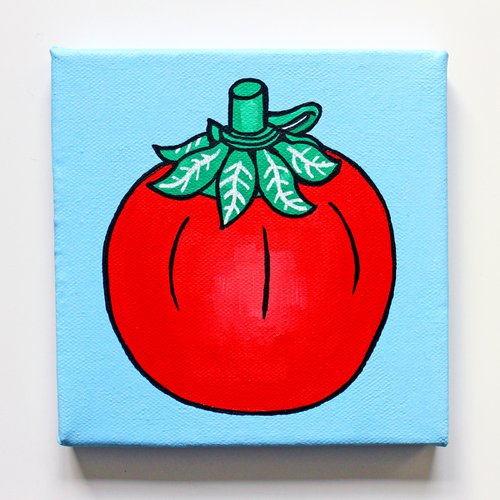 Tomato Ketchup Tomato-Shaped Bottle Pop Art Painting On Miniature Canvas by Ian Viggars