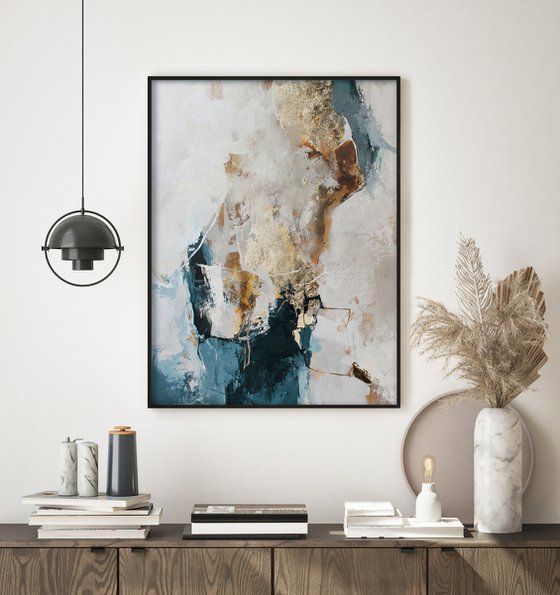 "Flow 5" Blue gold abstract acrylic art