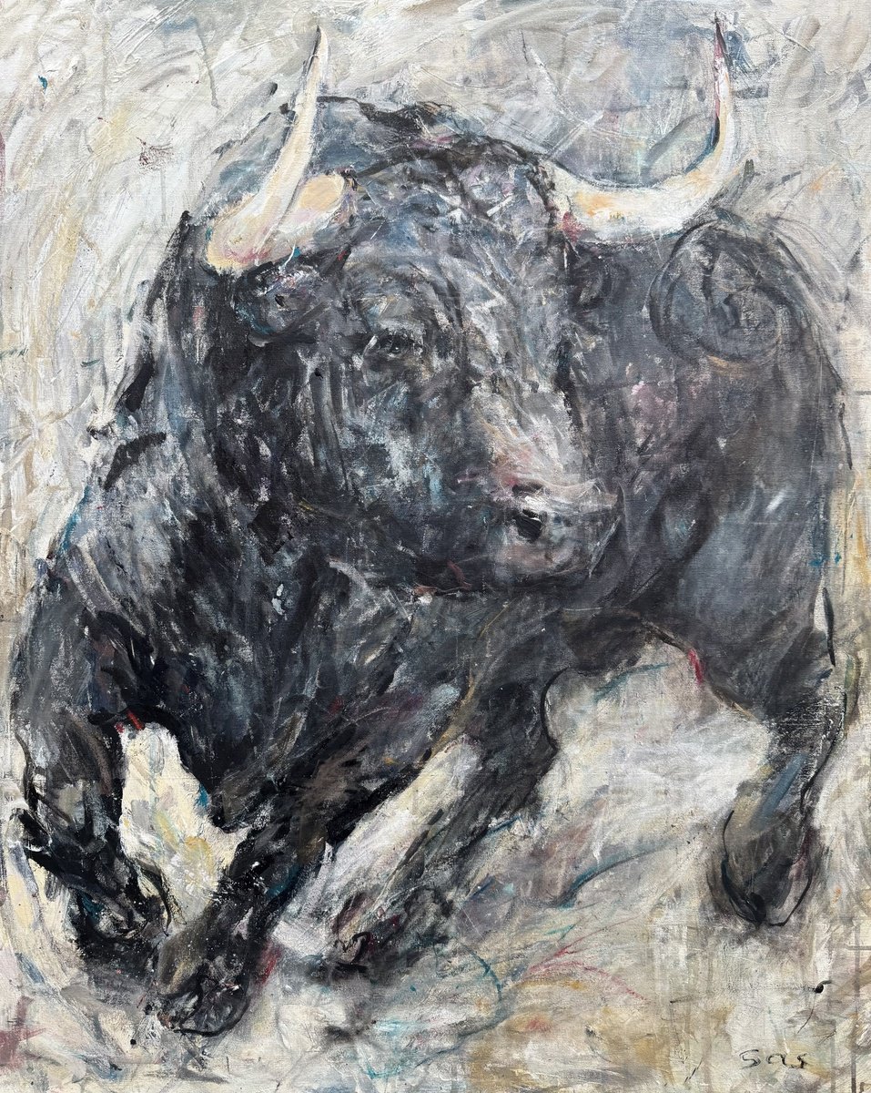 Abstract Animal Acrylic Painting By Liubou Sas, 31 X 39", Unflappable, Original Artwork