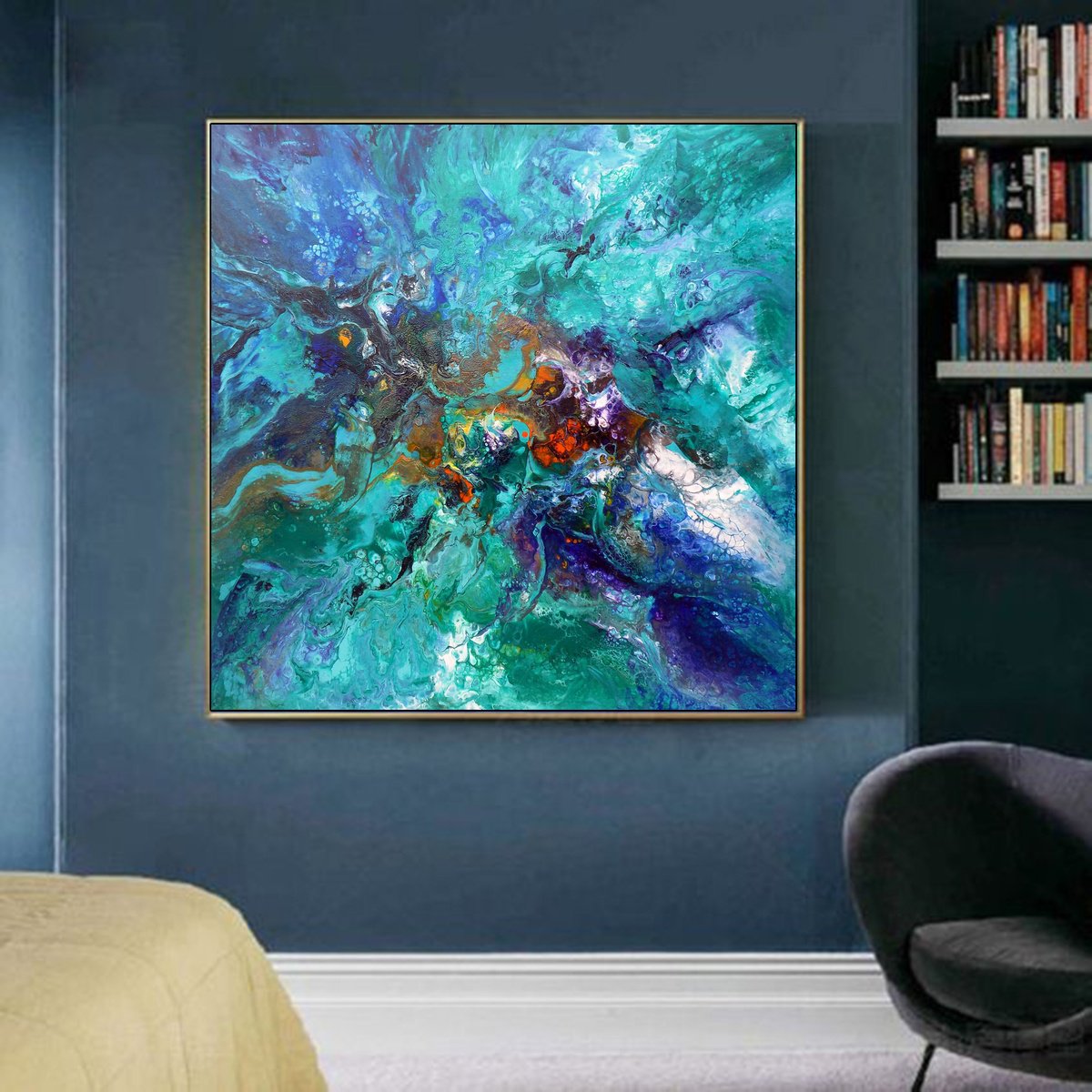Abstract Landscape Acrylic Painting By Areti Ampi, 39 X 39, Under The Sea, Original Artwork