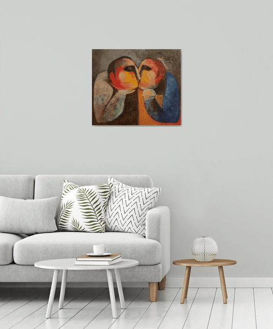 Kiss(Acrylic painting, 60x70cm, ready to hang)