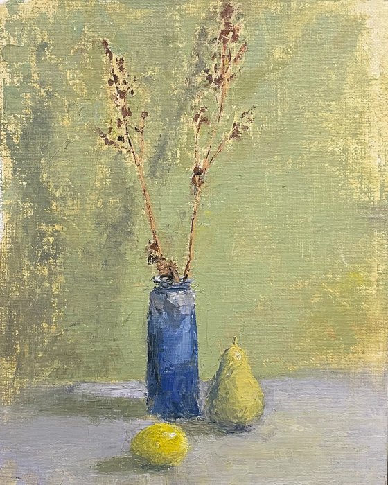 Still life with lemon and pear