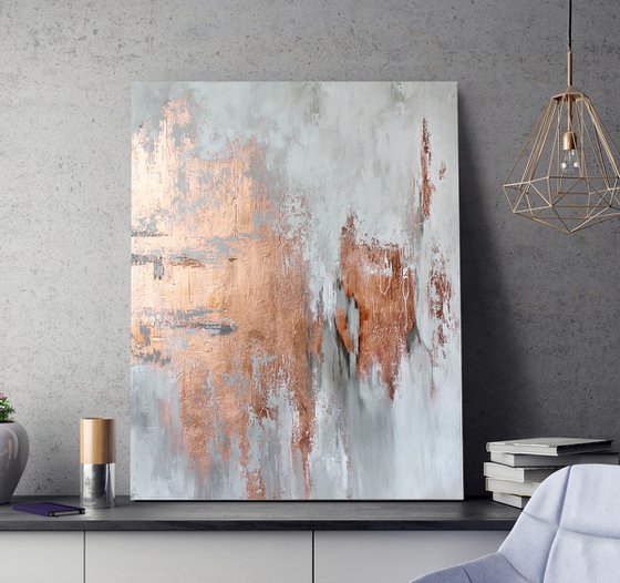"Bronze Cascade" White copper abstract art