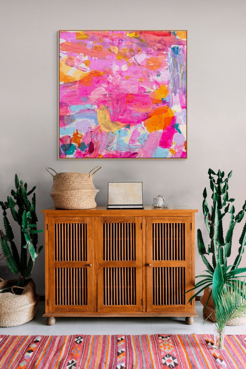 Organic Abstract Acrylic Painting By Kathryn Sillince, 29 X 29", 