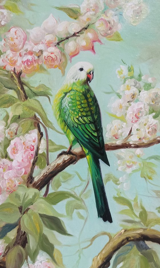 Floral Paradise with Parrot