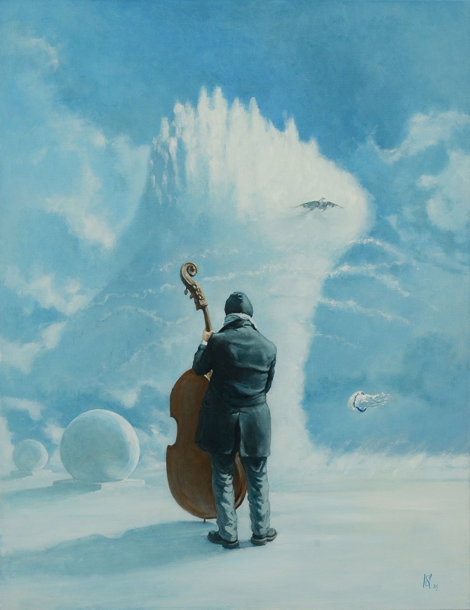 Urban And Pop Oil Painting , Contrabass On Langeron By Oleg Kateryniuk, 39 X 51, Artwork For Sale On Artfinder