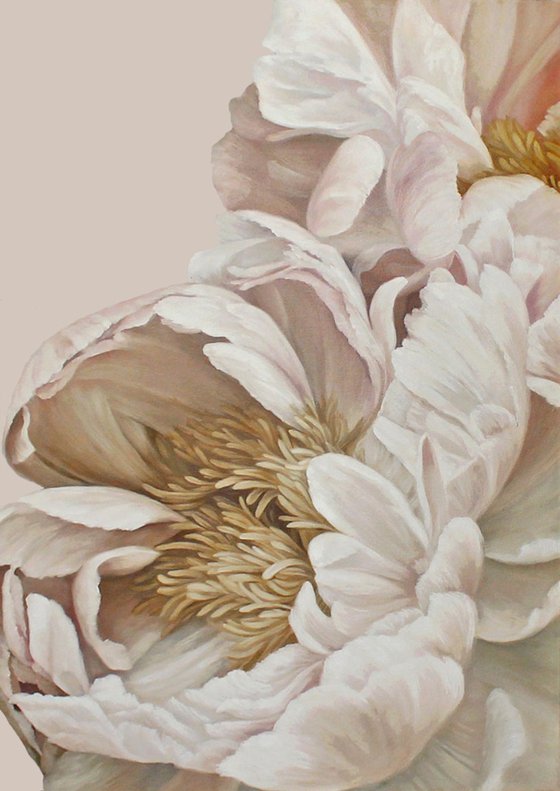 "Gray Silk Flowers" Gray white peony art