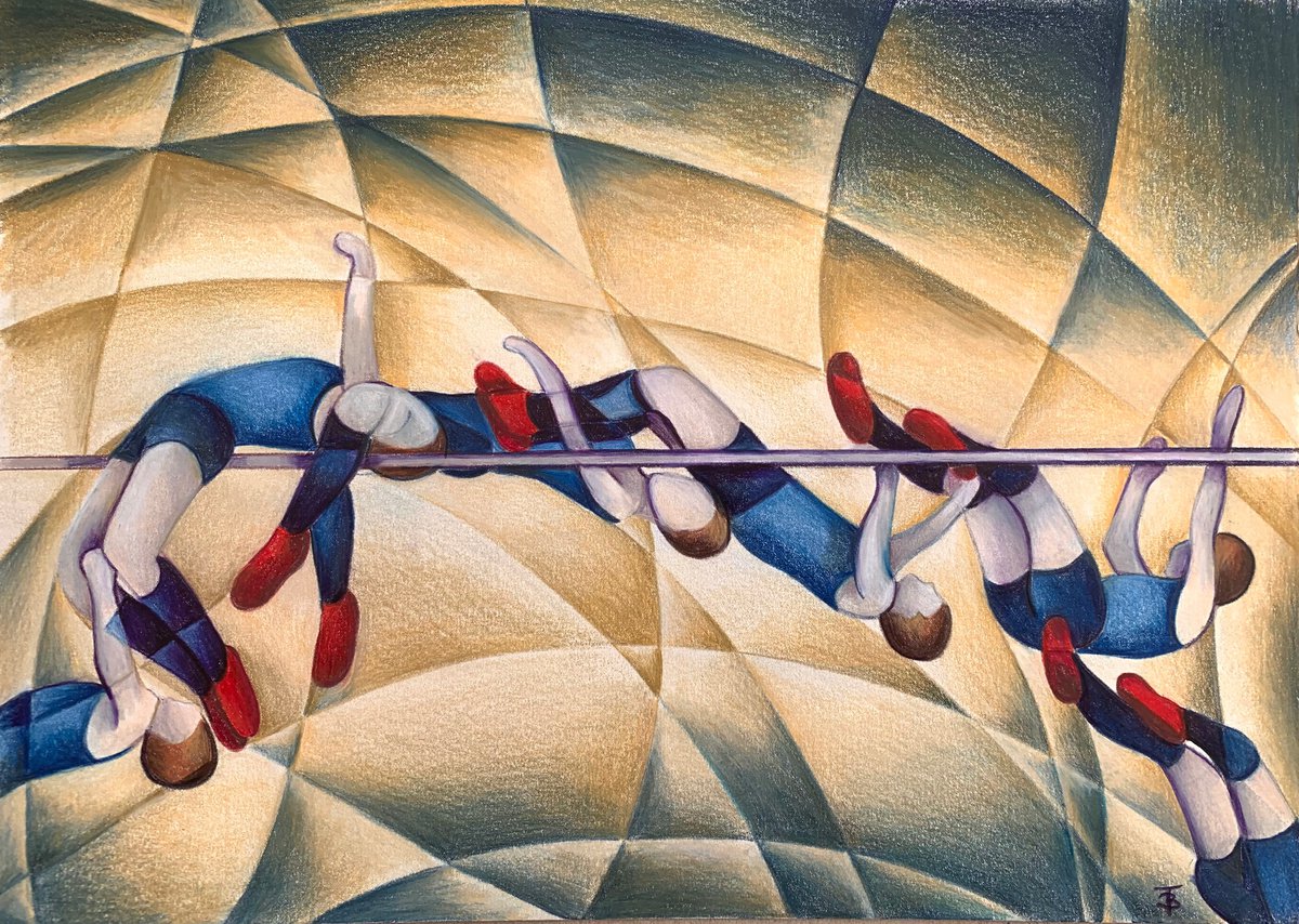 Organic Portrait Pencil Drawing By Tiffany Budd, 17 X 13", The Fosbury Flop, Original Artwork