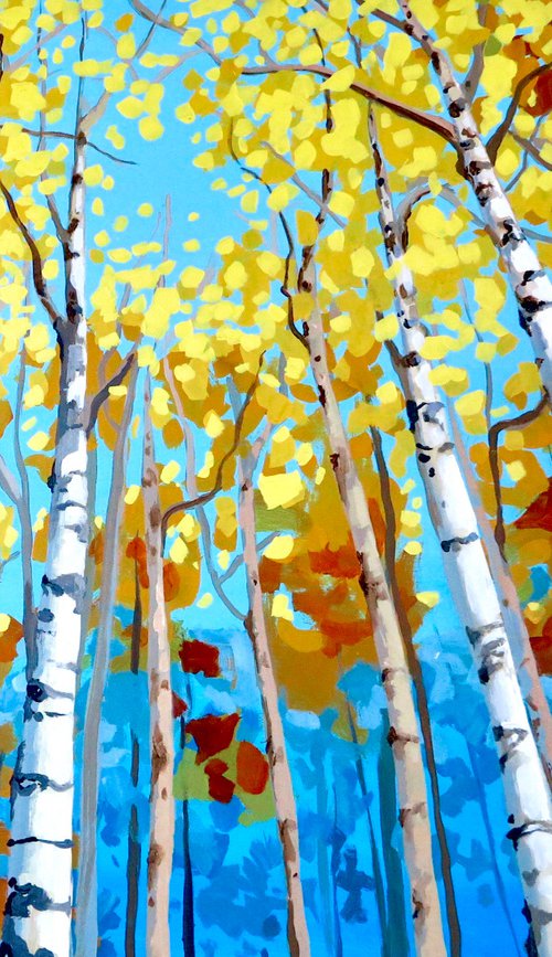 Silver birch under blue sky by Marilene Salles