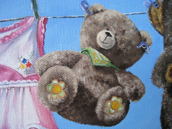 Serene Sky with Teddy Bears and Rag Doll