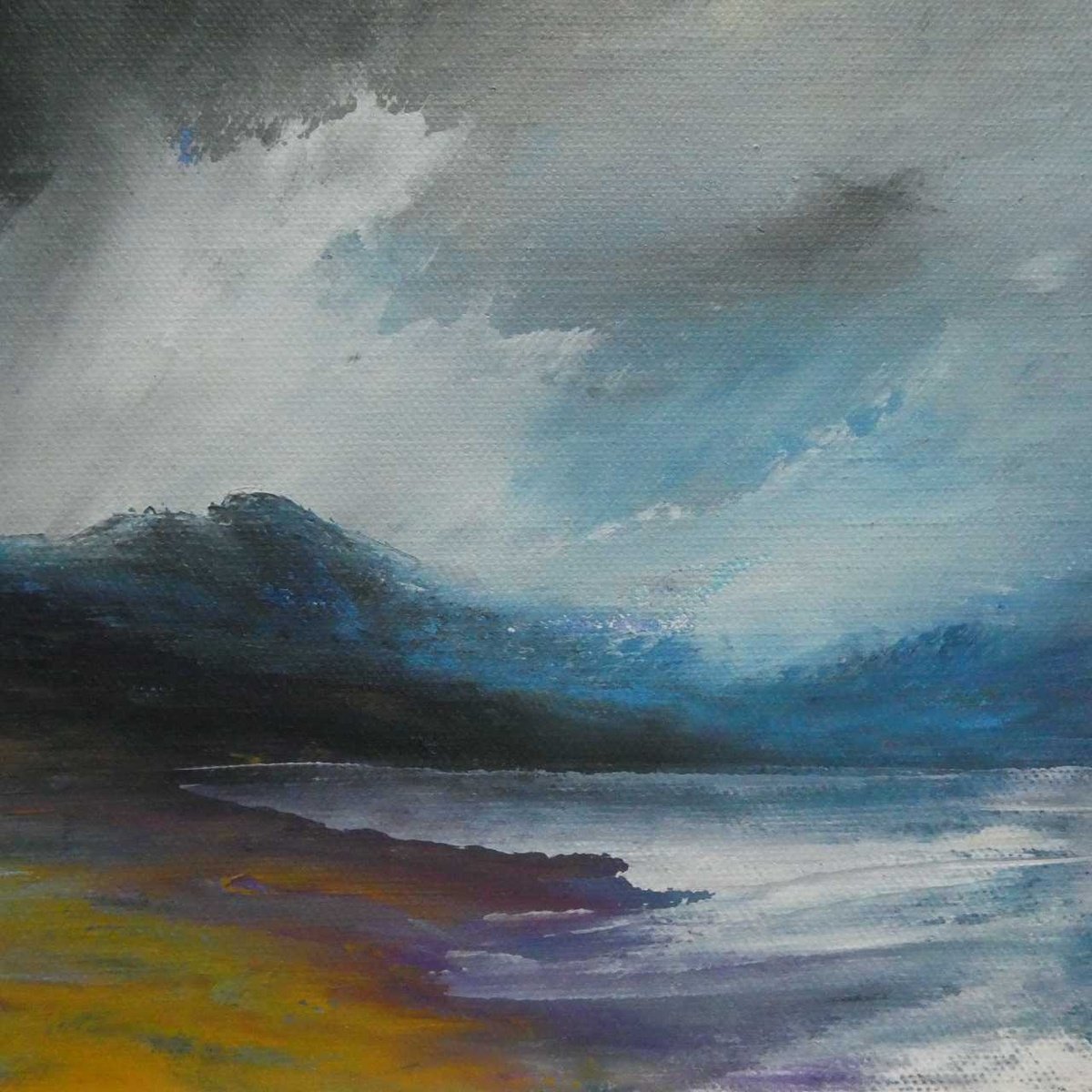 Impressionistic Landscape Acrylic Painting By Oconnart, 10 X 10", Swift Passing Showers, Original Artwork
