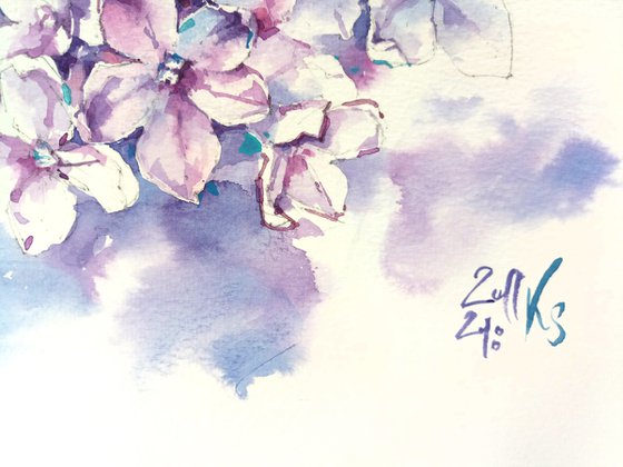 Original watercolor painting "Thousand Shades of Lilac Flowers"