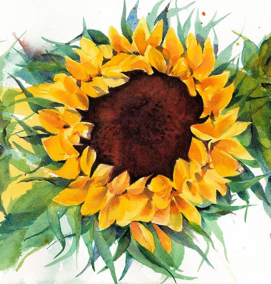 Sunflower painting, Sunflower watercolour painting, Floral Wall Art, Floral painting, yellow flower