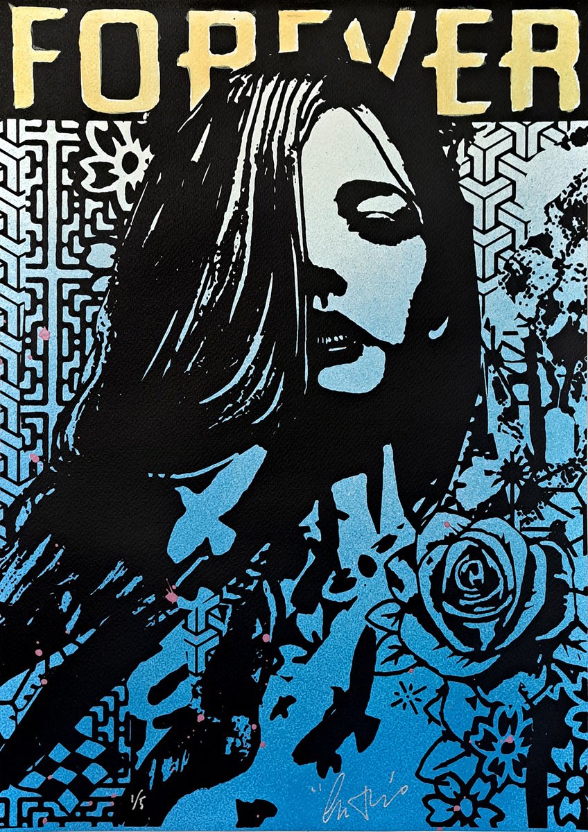 Urban And Pop Portrait Screenprint By Copyright, 14 X 20, Forever Pop Blue, Original Artwork