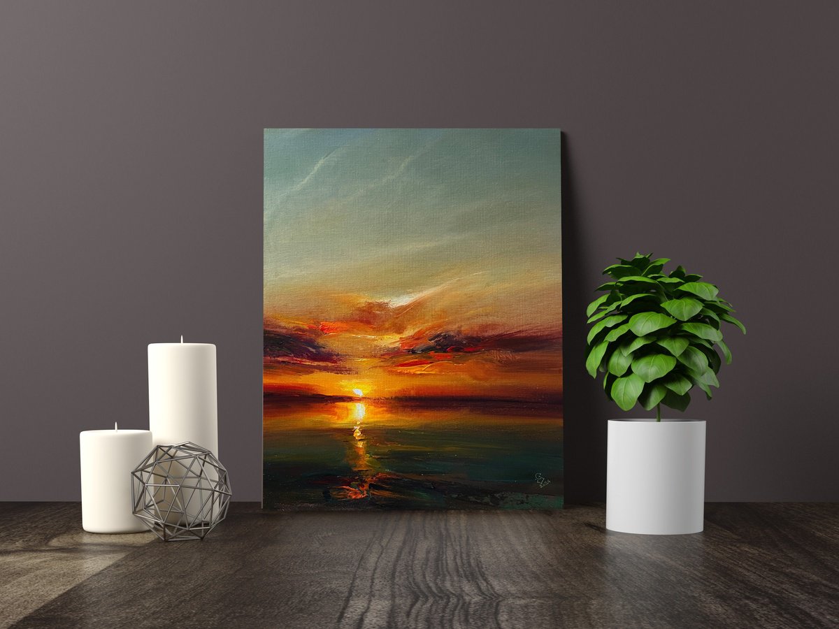 Abstract Landscape Acrylic Painting By Ivan Grozdanovski, 16 X 20, Impressions Of The Sunset 3, Original Artwork