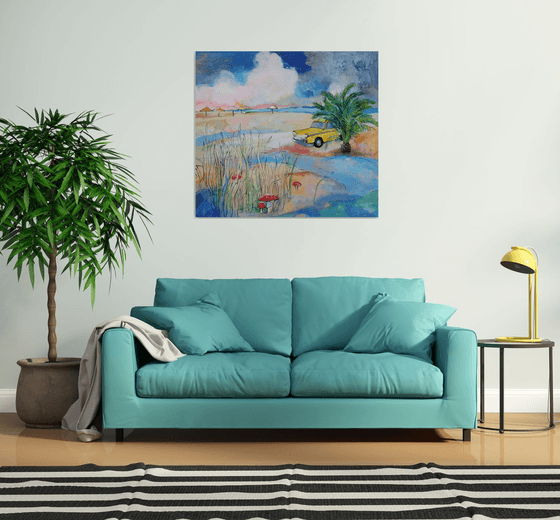 Сhecker. Mushrooms. Beach