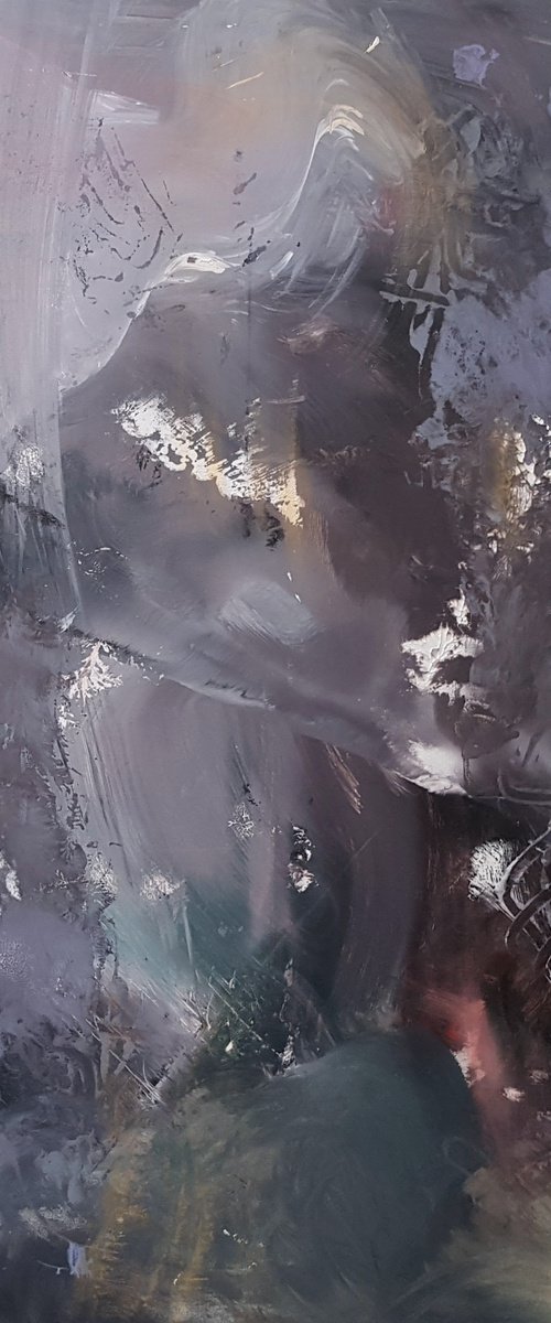 Large XXL Painting 130 Cm Warm Grey Divine Spiritual Art By O KLOSKA by Kloska Ovidiu
